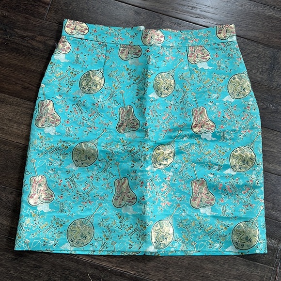 silk skirt size 10 teal with violins gold - Picture 4 of 4